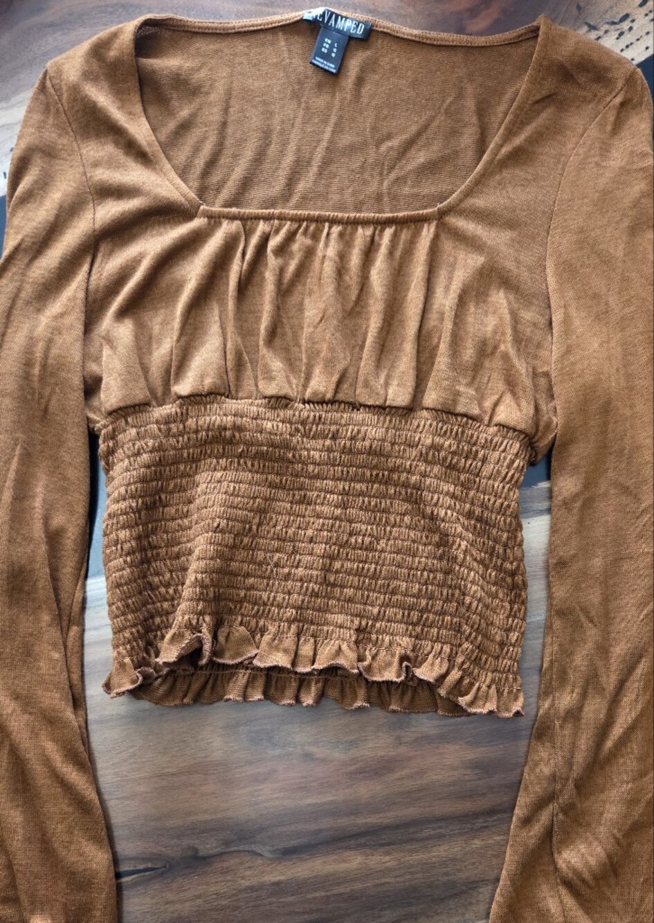 Brown Smocked Waist Midi Shirt